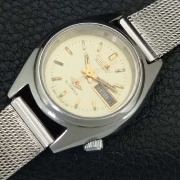 Vintage 1970 Citizen Automatic Womans Silver Watch W/daydate & Gold accents main image 4